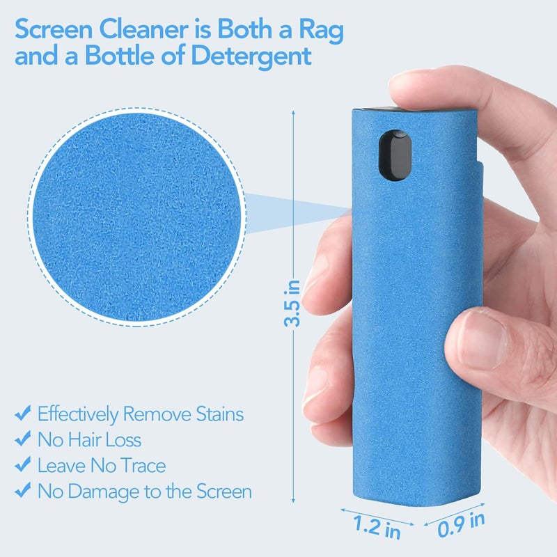 usefulpro 2 Pcs Fingerprint Proof Cleaner, 3 in 1 Touchscreen Mist Spray Wipe Cleaner Soft Fiber Flannel, Safe for All Phones Glasses Tablet Laptop TV Watch Screens (Blue) - Image 3
